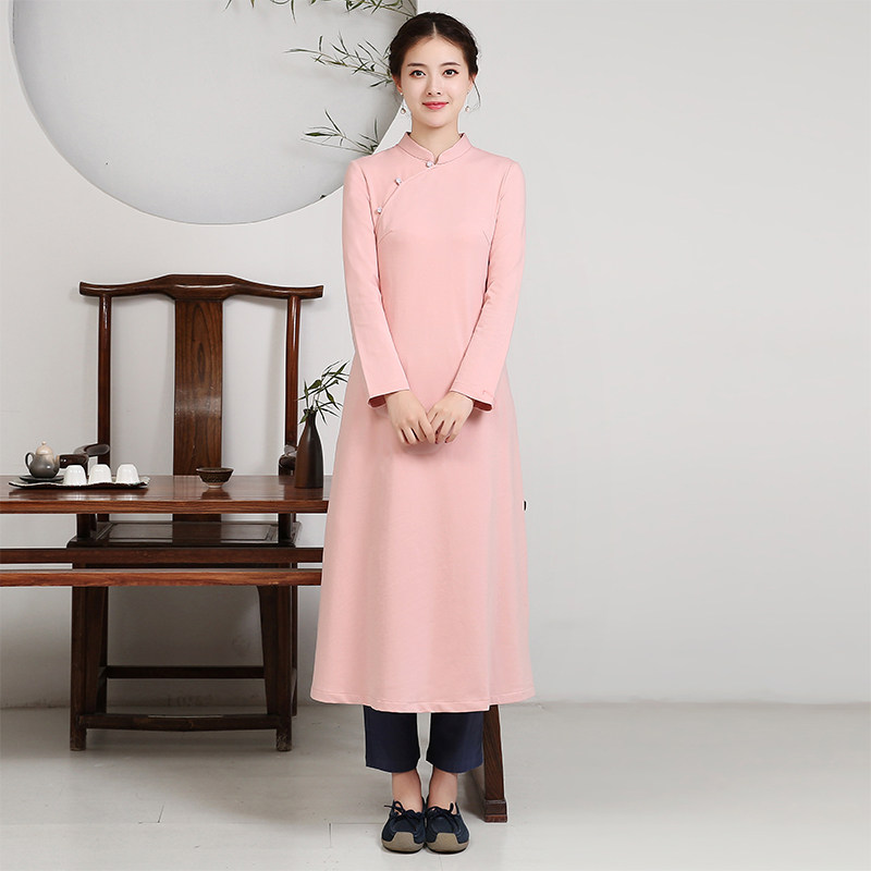 Improved cheongsam skirt modern style dress women's daily large size fat mm spring and autumn long retro temperament 597