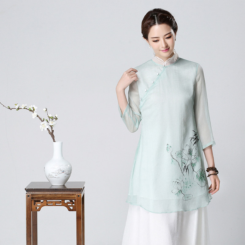 Tang Loaded China Wind Women's Clothing Retro Fairy Qi Tea Suit Improved Hanfu Chinese Style Qipao Blouses of the Republic of China 624