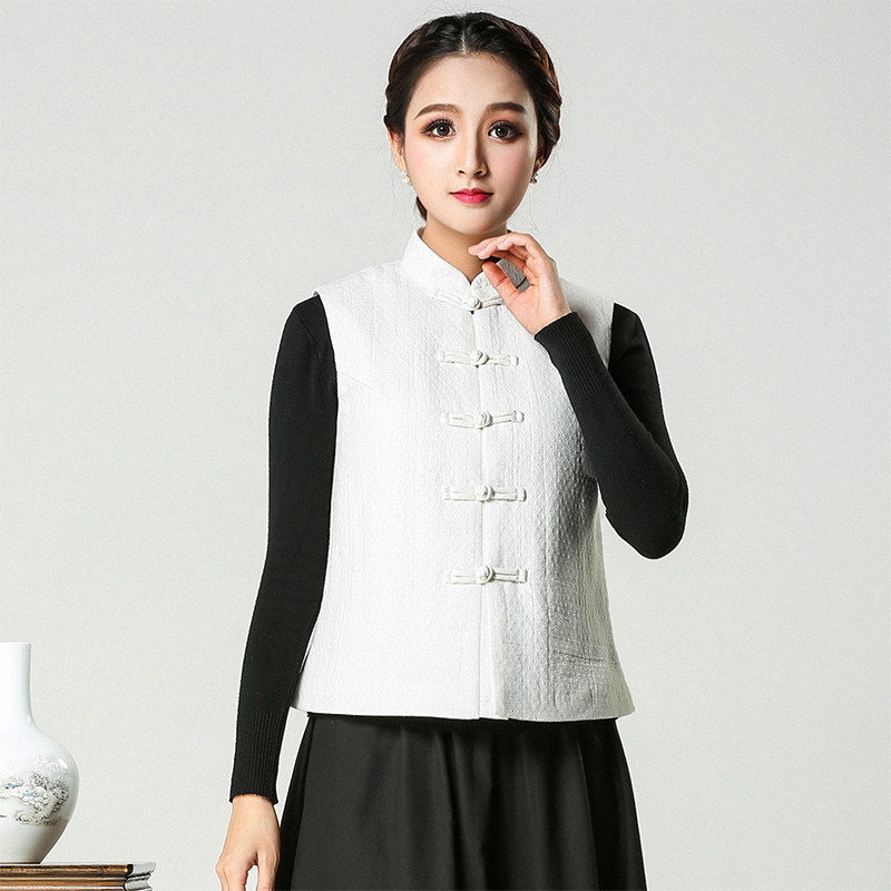 Don dress Chinese women's clothing Qipao Vest small waistcoat Chinese wind autumn and winter plus cotton improved disc buckle blouses tea suit 610