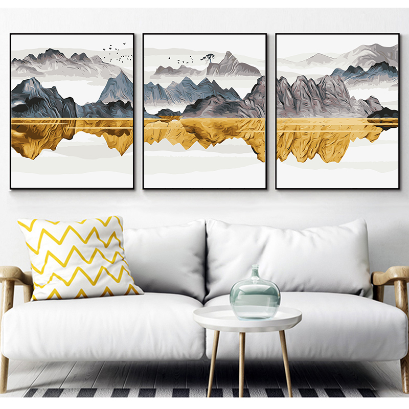 Thick frame diy digital oil painting triptych modern living room sharply filled color painting hand-painted decoration painting landscape impression