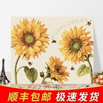 diy digital oil painting living room still life flower adult decompression Hand filled oil color decorative painting Sunshine sunflower