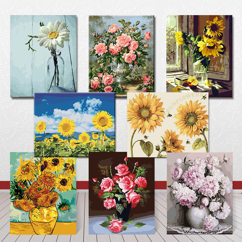 diy digital oil painting living room flower plant scenery hand-painted digital oil color filling color big living room decoration painting