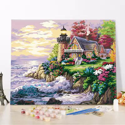 DIY digital oil painting European-style living room seaside landscape coloring Hand-painted oil painting decorative painting hanging painting seaside dream