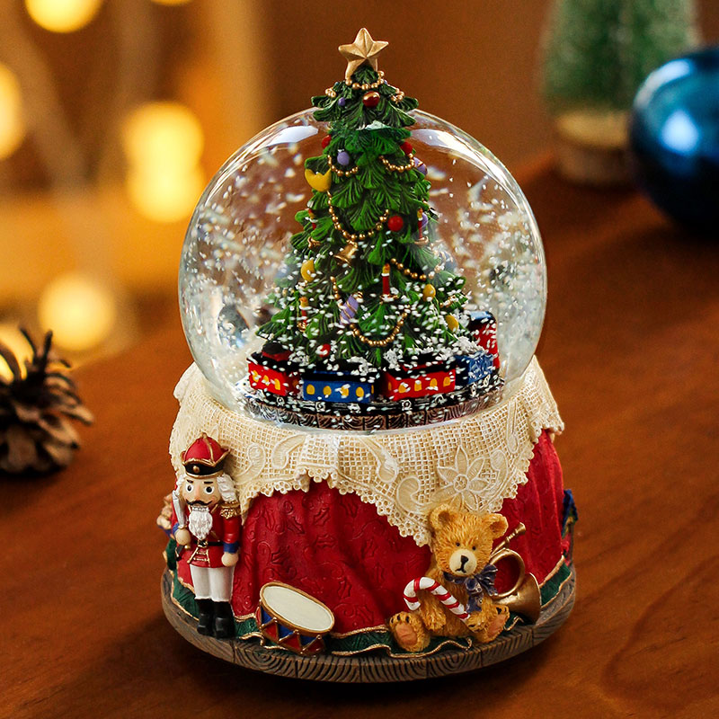 Christmas tree crystal ball music box snowflake music box gift automatic snow decoration festival lights snow girl children