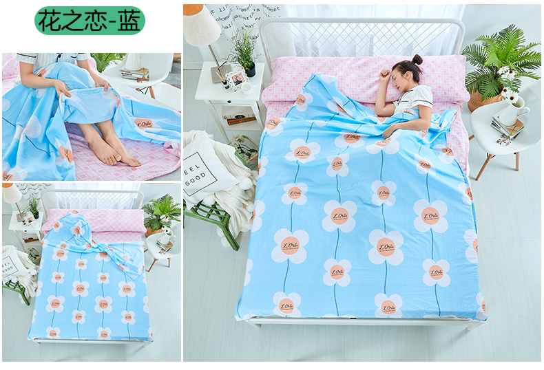 Bông du lịch ngang bẩn túi ngủ nhẹ di động Bông du lịch gấp đôi chăn chống bẩn tích hợp túi ngủ giá rẻ