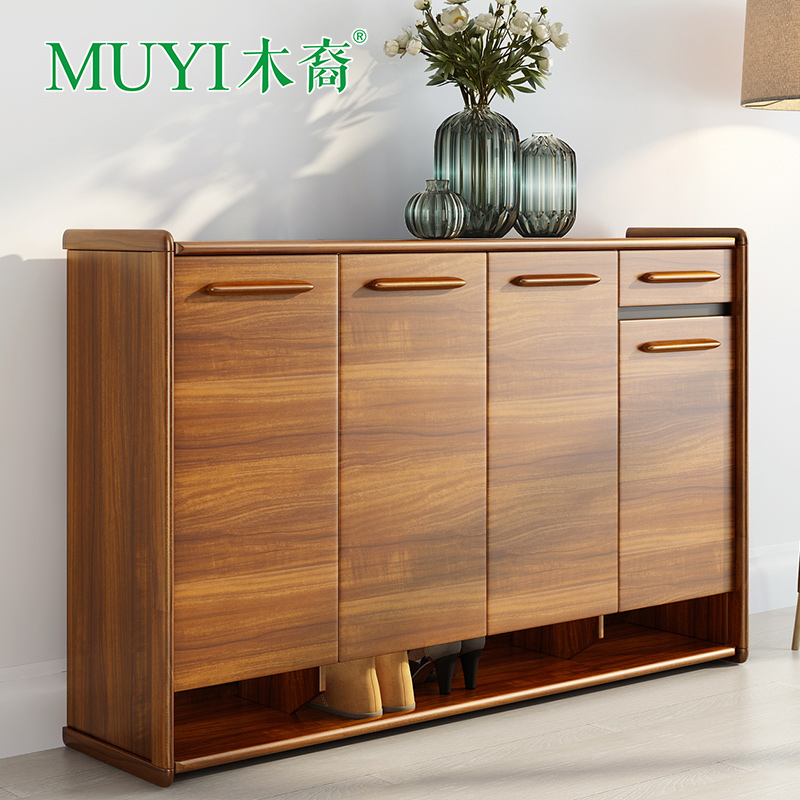 Chinese solid wood shoe cabinet Balcony locker Living room partition cabinet Foyer cabinet Large capacity entrance cabinet Wooden storage cabinet