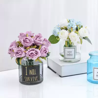 ins living room Nordic glass vase small fresh fake flower decoration decoration Living room vase dining table dining room decoration