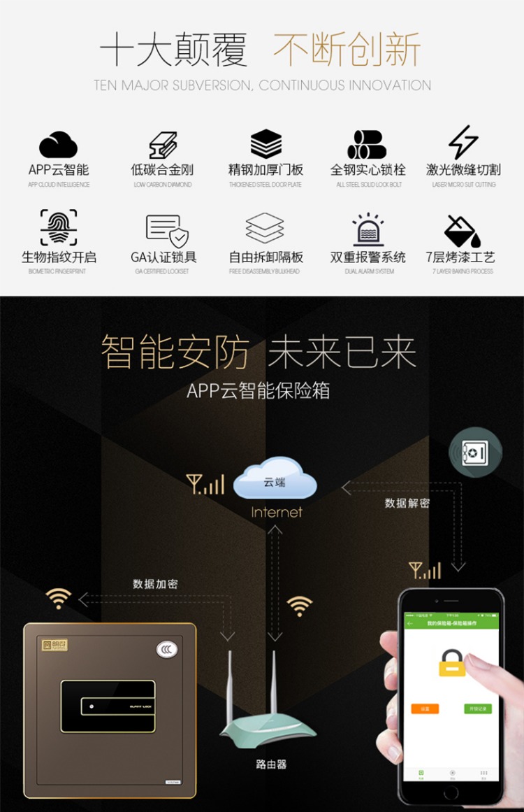 Mingde nhỏ an toàn mật khẩu vân tay an toàn văn phòng nhà 3 chứng nhận wifi thông minh tất cả bàn đầu giường bằng thép