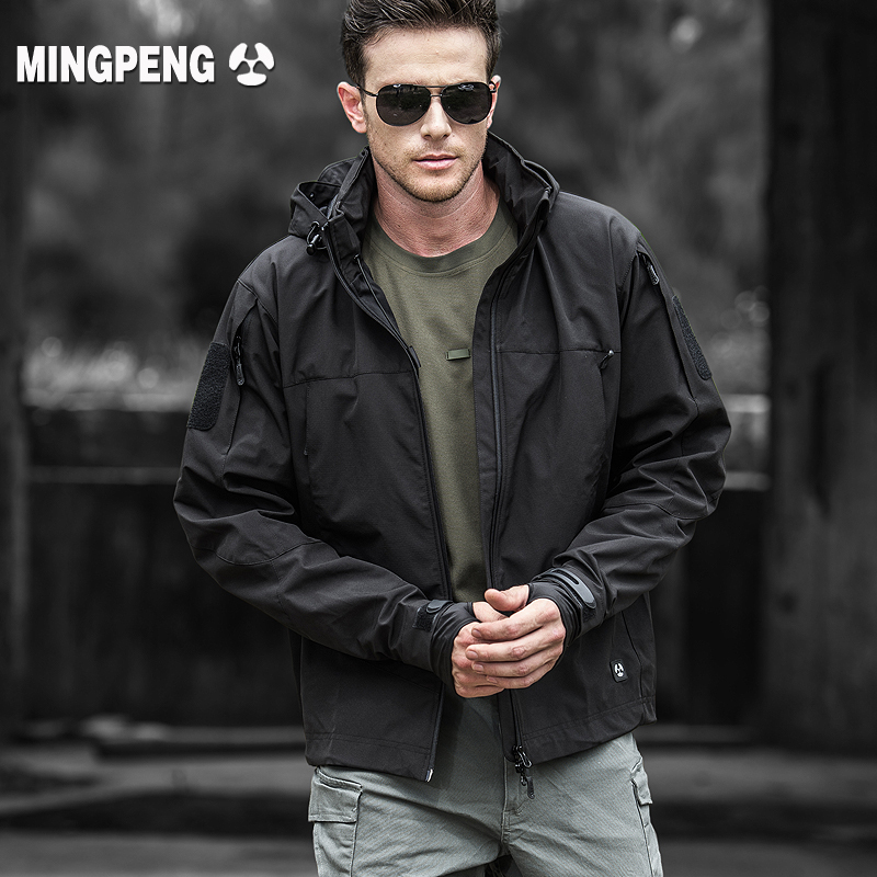 Outdoor Sharkskin Softshell Jacket for Men, Spring and Autumn Military Fans, Outdoor Tactical Jacket, Waterproof, Breathable, Warm Jacket