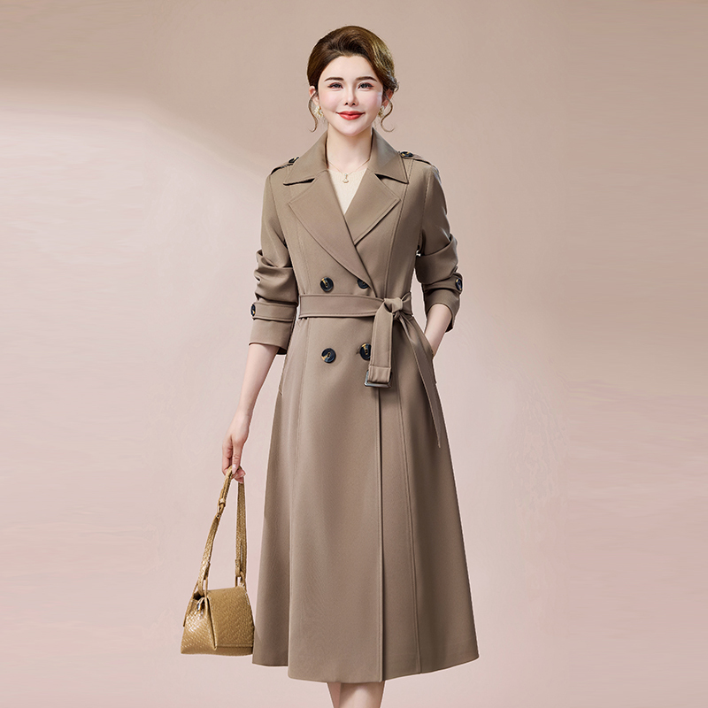 Middle-Aged and Elderly Women's Double-Breasted Trench Coat, Mid-Length, Waist-Cinching, Slimming, Elegant Mother's Coat, Wide Lady's Over-The-Knee Outerwear Middle-Aged and Elderly Women's Double-Breasted Trench Coat, Mid-Length, Waist-Cinching, Slimming, Elegant Mother's Coat, Wide Lady's Over-The-Knee Outerwear