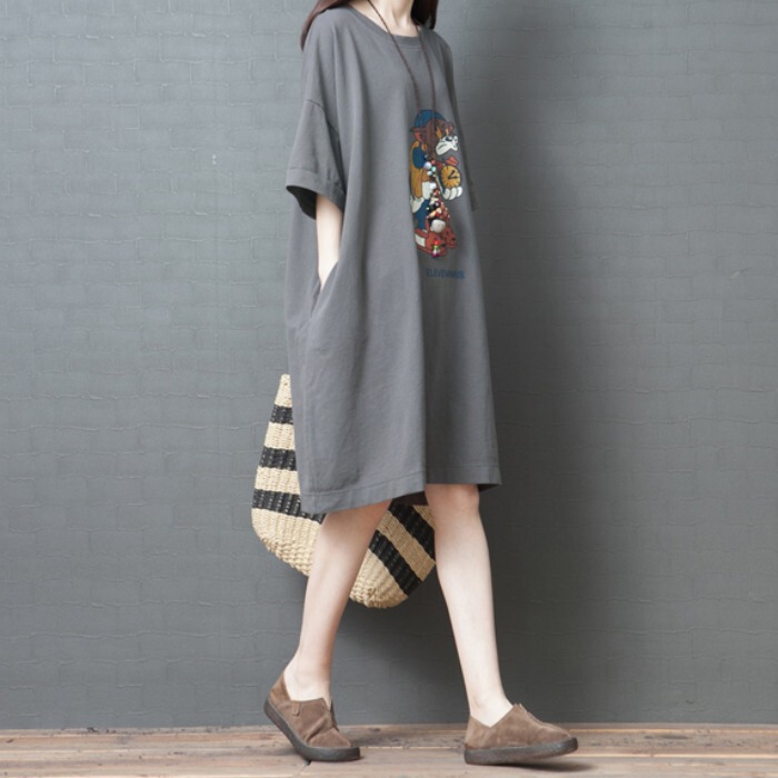 Brand Export Summer Mid-Length Short-Sleeved T-Shirt for Women with a Unique Design, Niche Blended Cotton Loose Half-Sleeve Dress Brand Export Summer Mid-Length Short-Sleeved T-Shirt for Women with a Unique Design, Niche Blended Cotton Loose Half-Sleeve Dress