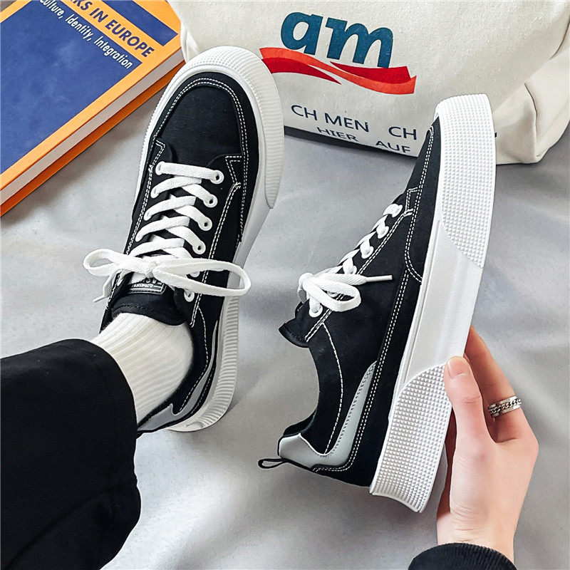 Canvas Men's Shoes Summer Teens Casual Boards Shoes Small Crowdsourced Black Thick Bottom Heightening Cloth Shoes 100 Hitch Shoe Spring