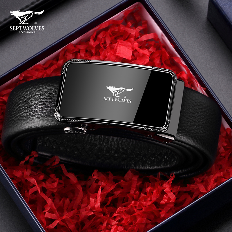 Septwolves men's belt leather automatic buckle fashion trend youth first layer cowhide business pants belt tide