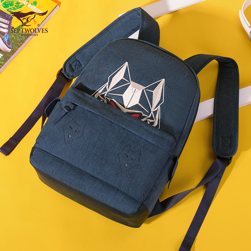 Seven Wolves Double Shoulder Bag Tide Card Street Men Embroidered Wolverine Jackbag Computer Bag Casual Bag Bag College Student Bag