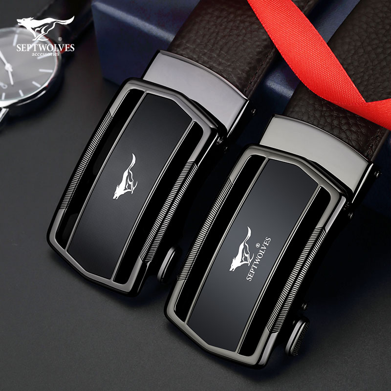 Seven Wolves Leather Strap Men Genuine Leather Automatic Buckle Belt Young Men Young Men Pure Cow Leather Casual Pants With Tide