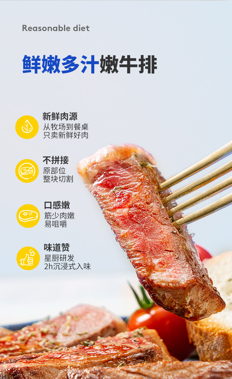 小牛凯西 整切静腌牛排 10片共1000g 天猫优惠券折后￥109包邮（￥199-90）眼肉、西冷可选 赠鸡排1片