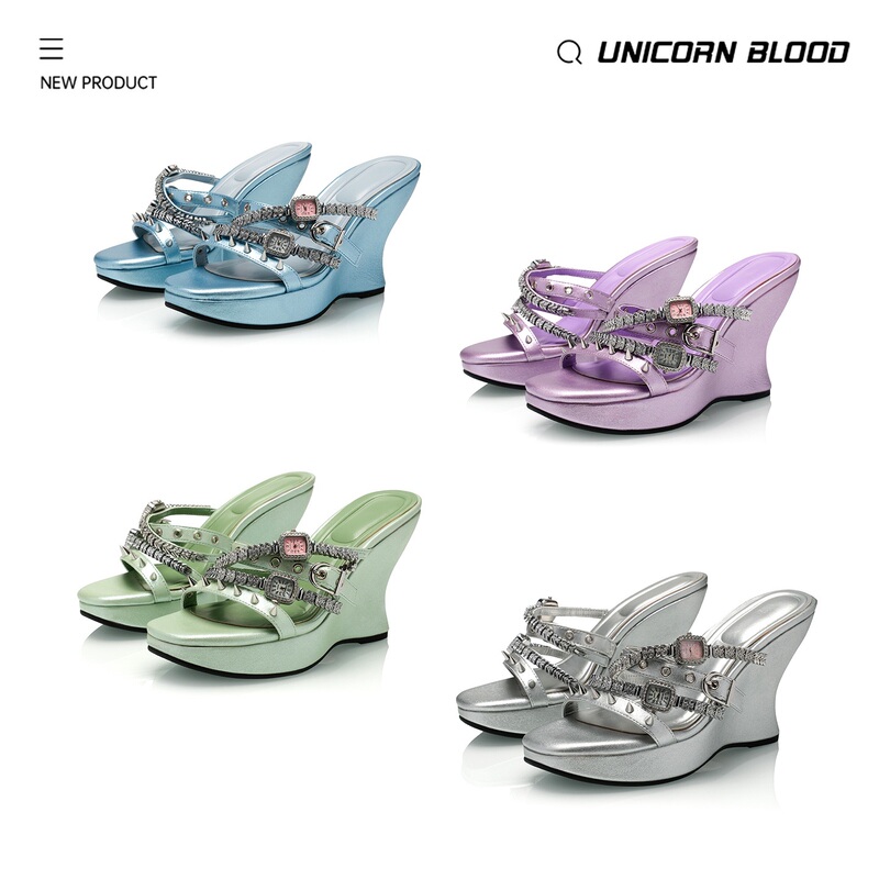 Unicornblood Rivet Strap Wedge Heel Heavy-Duty High-Heeled Shoes Height-Increasing Slip-On Non-Slip Thickened Slippers for Women Autumn Unicornblood Rivet Strap Wedge Heel Heavy-Duty High-Heeled Shoes Height-Increasing Slip-On Non-Slip Thickened Slippers for Women Autumn