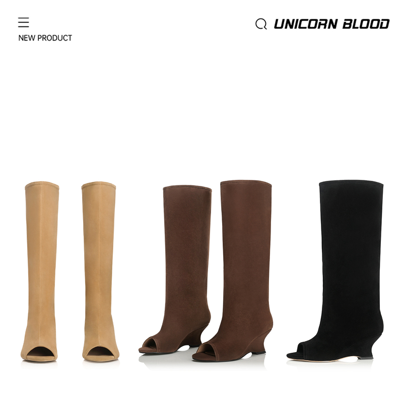 Unicornblood Wedge Heel Fish Mouth Wide Boots with Matte Texture, Open Toe Wedge Heel Fashion Boots, All-Season Women's Boots Unicornblood Wedge Heel Fish Mouth Wide Boots with Matte Texture, Open Toe Wedge Heel Fashion Boots, All-Season Women's Boots