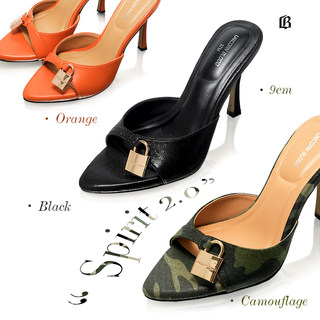 UnicornBlood 欧美风金属锁扣鱼嘴高跟鞋闪光尖头细跟凉拖高跟拖