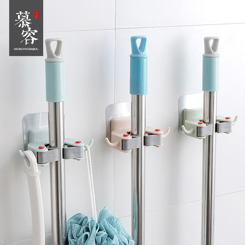 No hole mop rack Powerful load-bearing hook clamps Bathroom wall hook storage clip Mop broom card holder