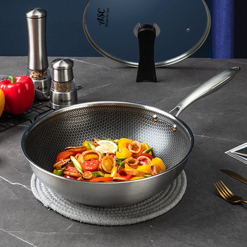 4009 honeycomb stainless steel non-stick pan frying pan household frying pan uncoated gas stove universal induction cooker pot