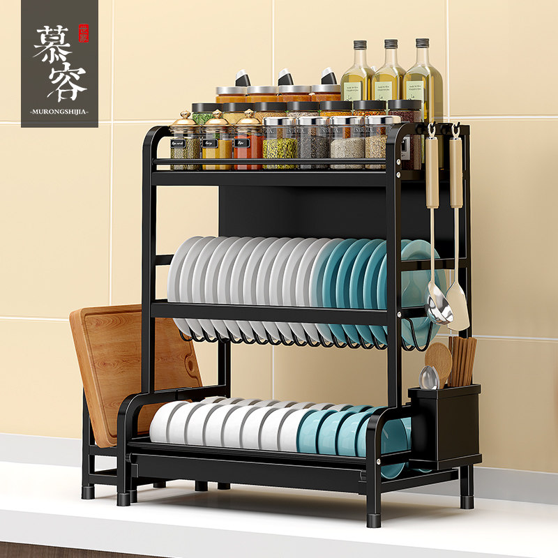 Dishes drain rack countertop stainless steel kitchen shelf bowl rack multi-functional drying bowl chopstick storage rack