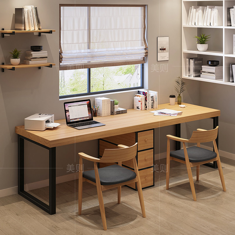 loft solid wood double desk strip table children university study table home computer table 2 m long student writing desk-Taobao