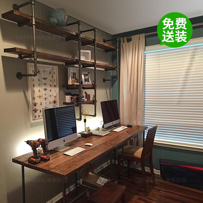 loft American solid wood double book room Long desk bookshelf group full house with custom desk desk computer desk