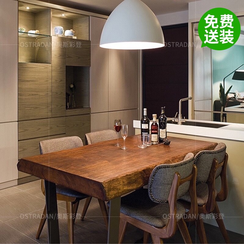 Solid wood wood thickened large plate dining table and chair combination Small household American rectangular wood dining table Dining table