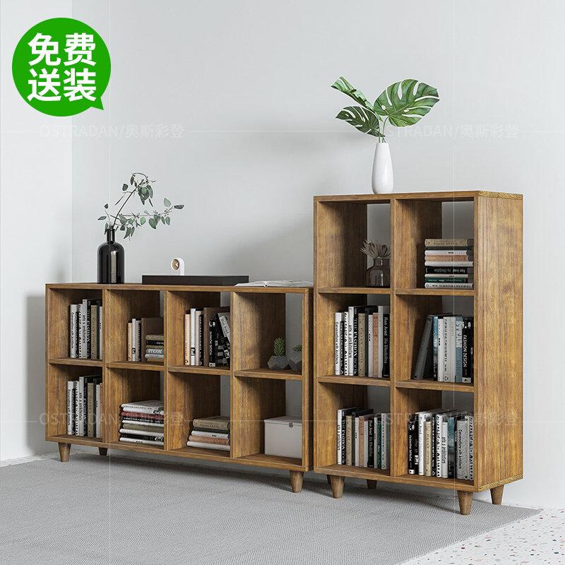 Nordic Full Solid Wood Bookcase Shelve Combined Short Custom Log Full Wall Living-room Bedroom Floor Containing Bookshelves