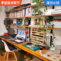 Log Double Desk Solid Wood Desk 3 m long computer desk bookcase is one wall student write desk