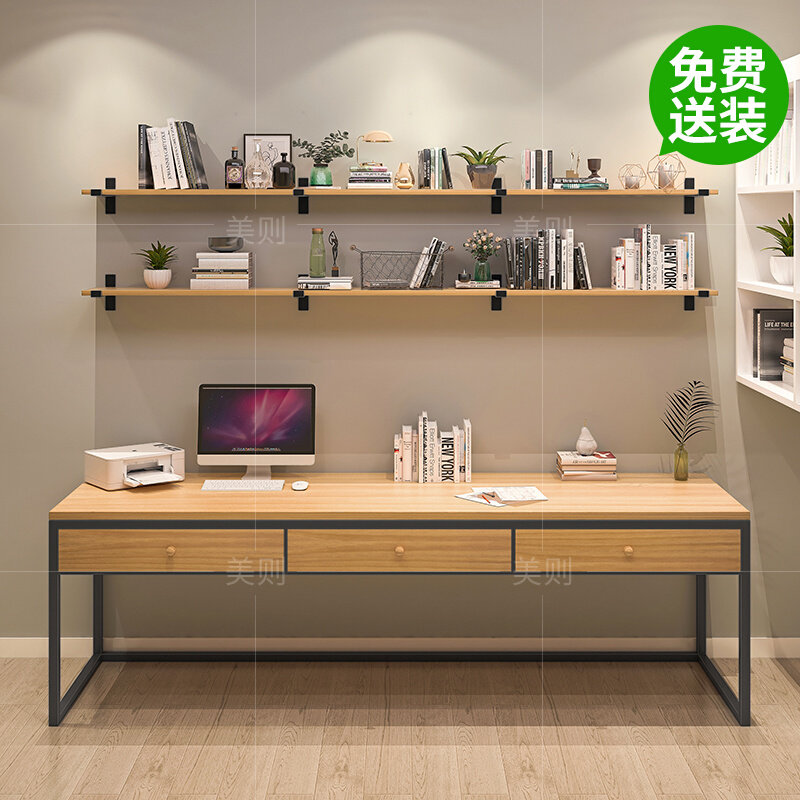 loft solid wood double desk with drawer home long computer desk customized children study table leaning against wall large desk