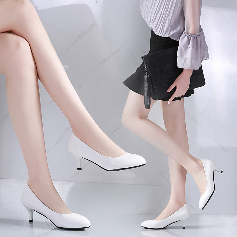Round-Toe White High-Heeled Shoes for Women, Stiletto Heels, Formal Shoes, Work Shoes, Commuting, Professional Interview Shoes, Women's Shoes, Single Shoes, Leather Shoes