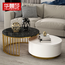 Nordic light luxury round marble coffee table TV cabinet combination Model room Creative small apartment living room household tea table