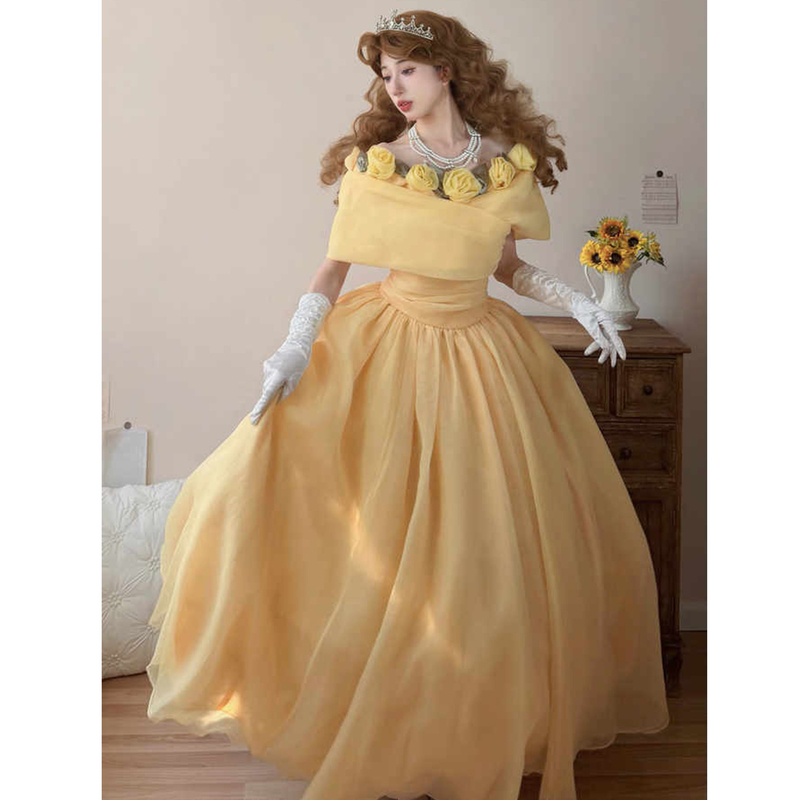 Yellow Evening Dress, High-End Light Luxury, Fairy Style, 2026 New Model, Student Art Exam Performance, Host, Elegant, Floral