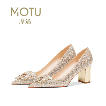 Chunky Heel Wedding Shoes, Versatile for Both Wedding Dresses and Everyday Wear, High Heels with Crystal Embellishments, Large Size, Comfortable for Feet, Bridal Shoes for Women, 2025 New Model