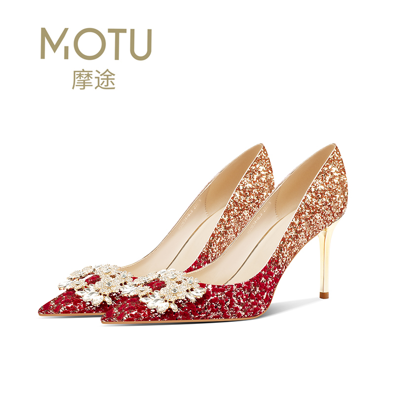 Red Xiuhe-Style Shoes, Wedding Shoes for Women, Comfortable and Not Tiring, Chinese-Style Wedding High Heels, Versatile Wedding Dress Shoes for the Bride