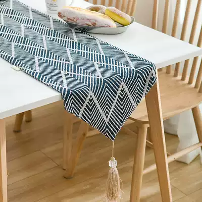 Japanese modern geometric stripe wave table flag long strip table cloth bed tail towel tea table cotton linen fabric decorative cloth custom