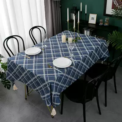 Tablecloth fabric Cotton and linen table cloth Nordic plaid net red jacquard literary rectangular household coffee table mat tablecloth