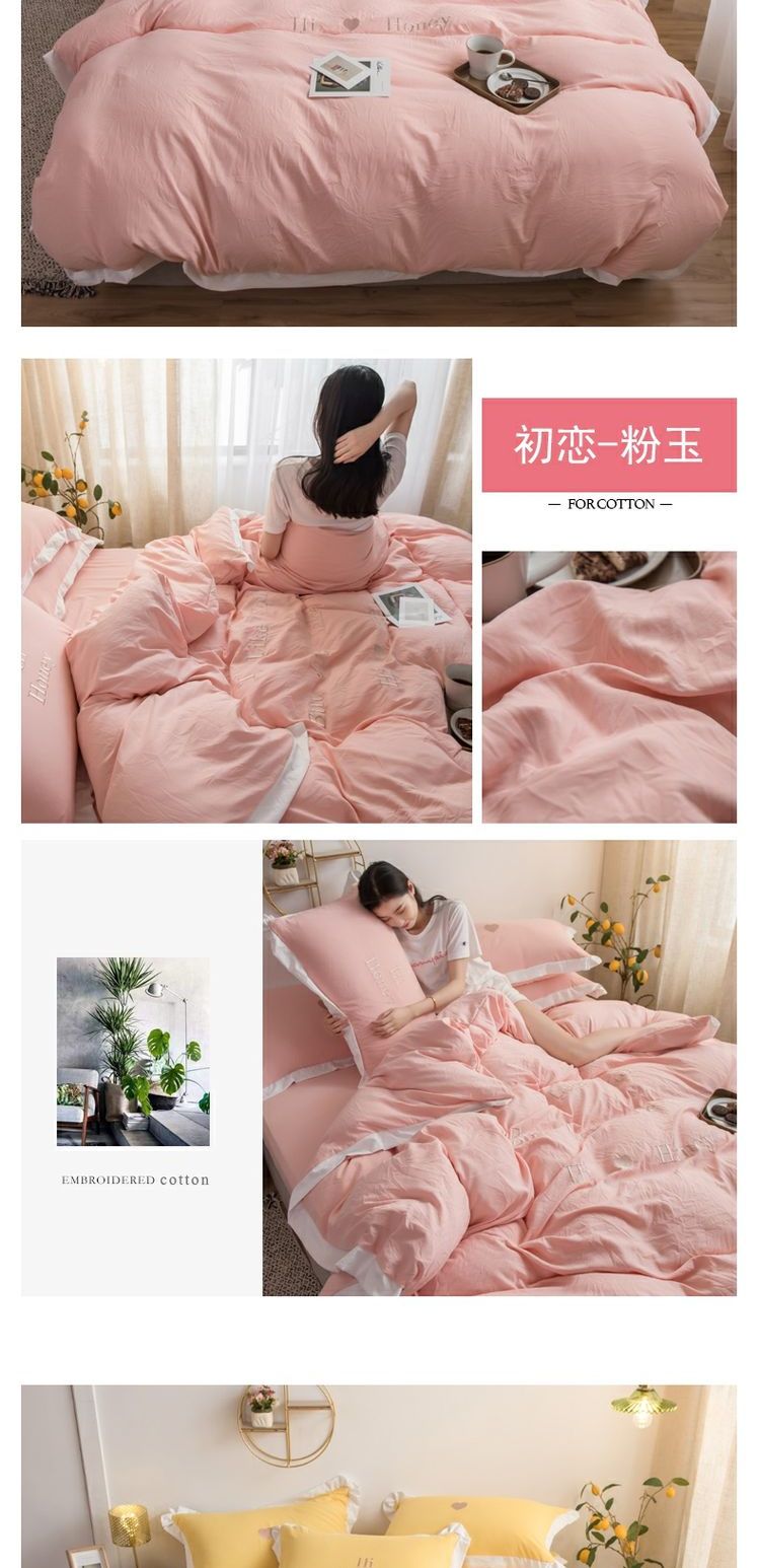 Bộ đồ giặt bốn mảnh bằng vải cotton màu đỏ Bộ đồ giường công chúa bằng vải lanh trải giường Bộ đồ giường ba mảnh dành cho nữ - Bộ đồ giường bốn mảnh chăn drap gối nệm