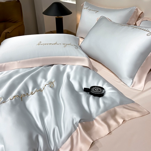 Шелковистый комплект, шелковая простыня, пододеяльник, покрывало, легкий роскошный стиль, изысканный стиль, 4 предмета