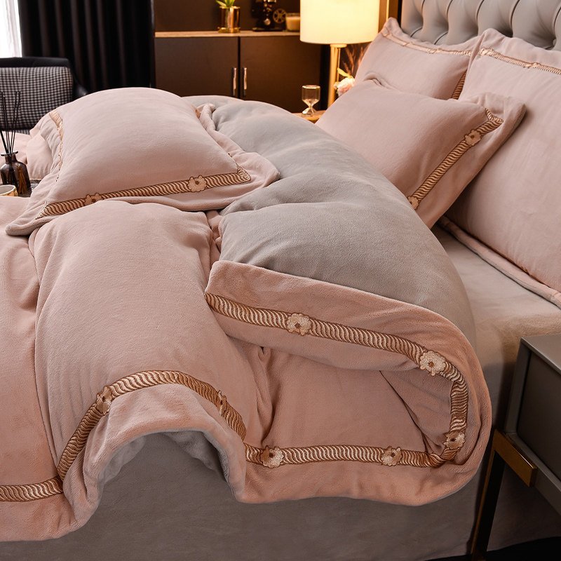 Winter Bed Milk Suede Four Pieces Of Winter Coral Suede Thickened Double Sided Plus Suede Flannel Bed cover Senior