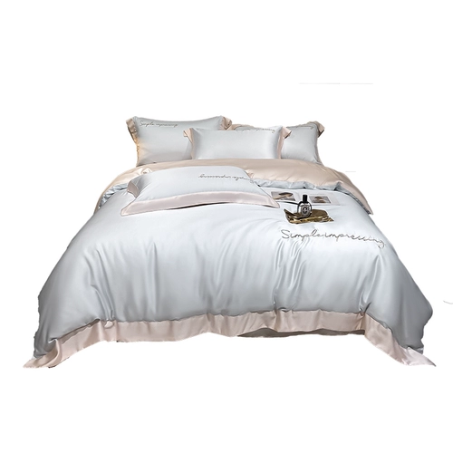 Шелковистый комплект, шелковая простыня, пододеяльник, покрывало, легкий роскошный стиль, изысканный стиль, 4 предмета