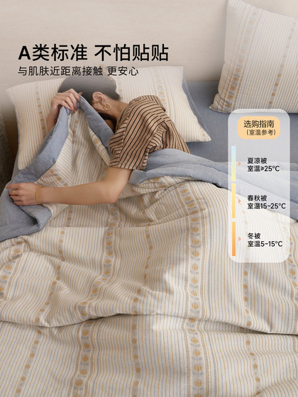 Long-Staple Cotton Jacquard All-Cotton Summer Quilt Set, Four-Piece Cotton Air-Conditioning Quilt, 100% Pure Cotton, Machine Washable Thin Quilt
