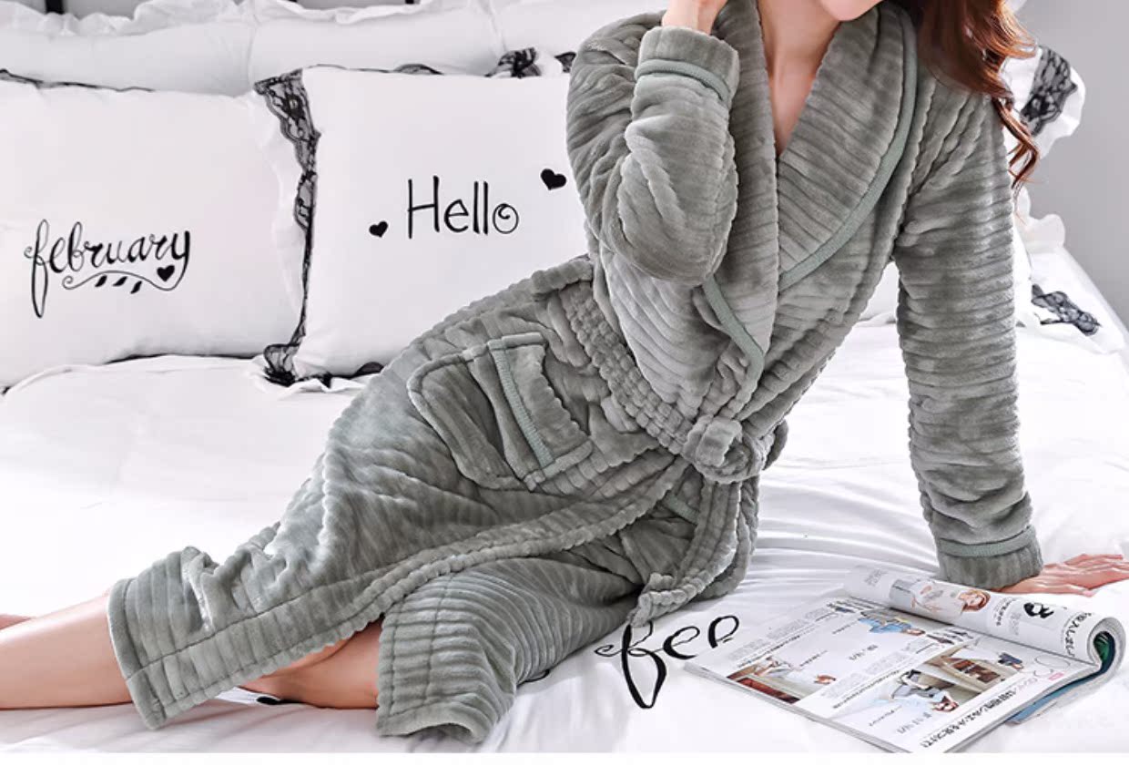 Cặp áo choàng nhung san hô dày mùa đông cộng với áo choàng dài nam nhung áo choàng tắm cho bé gái quần áo ngủ nam