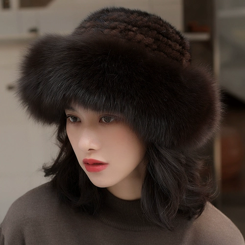 Новая норка шляпа женщина зимний рыбак, чтобы сохранить мех кожаная шляпа ночка норка патентная мода универсальная лиса шляпа для волос норка