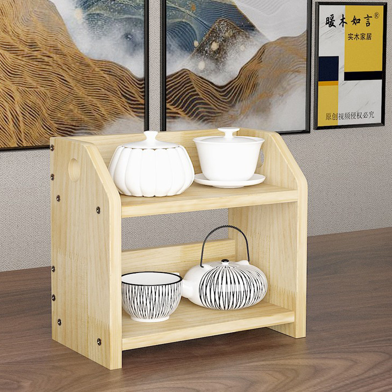 Desktop rack table purple sand pot tea set bogu rack small cup storage rack simple solid wood warm wood like words