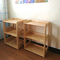 Shelf Varnish Tea Table Solid Wood Microwave Oven Shelf Printer Table Waterproof three-45 layers of add-universal wheels