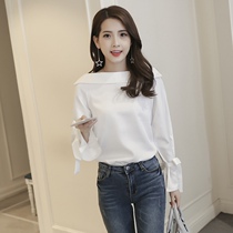 Spring and autumn 2021 new design sense niche one-shoulder womens white shirt French chic chiffon long-sleeved top