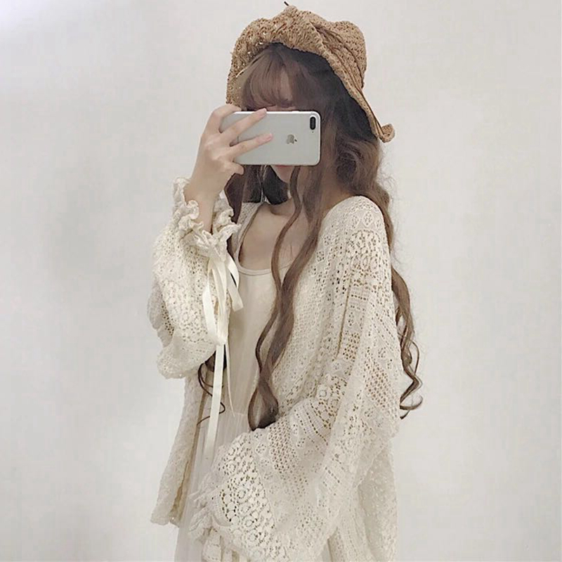 Sunscreen Woman Shawl Summer New Exterior Matching Skirt Slim Fit Long Sleeve Hollowed-out Net Hole Knit Cardiovert Small Jacket